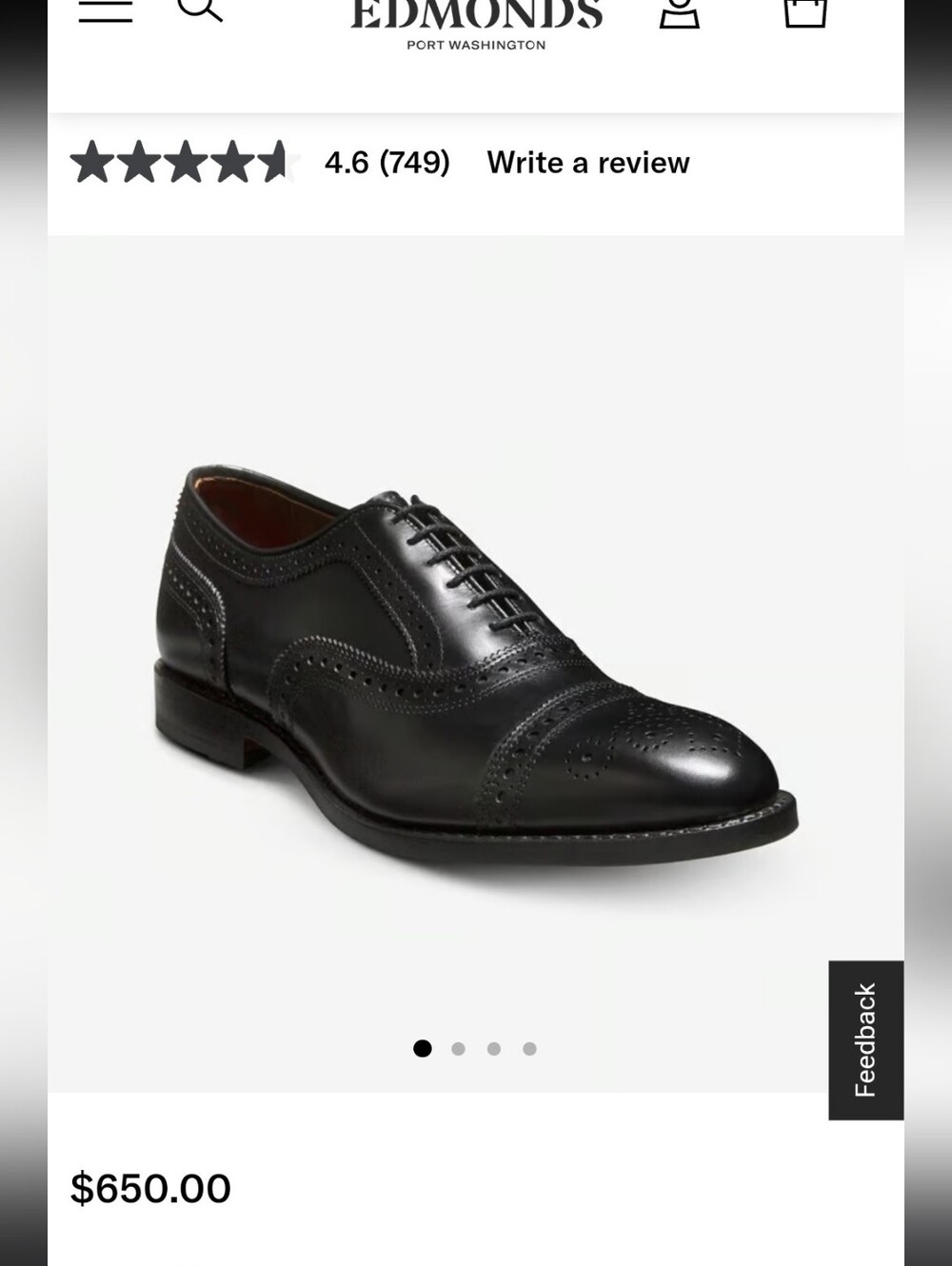 Allen Edmonds Sanford Men’s 9D Black Leather Cap Toe Derby Dress Shoes Like New